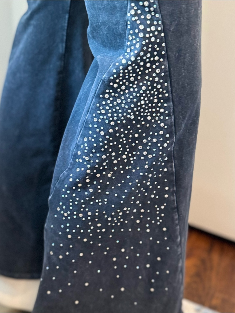 T Party Rhinestone Flare yoga Leggings Blue Acid Wash Size Large Y2K - Picture 3 of 12